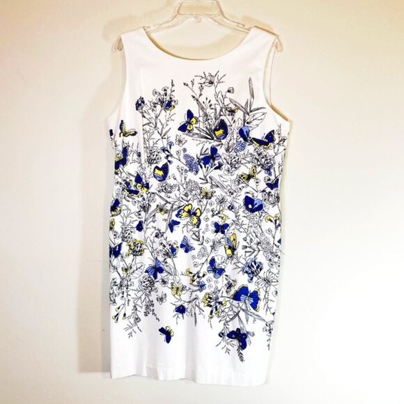 Talbots RSVP Blue Floral Matelasse Scalloped Hem Sheath Dress Size 16 Sleeveless